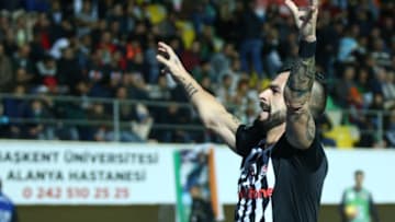 ANTALYA, TURKEY - OCTOBER 28: Negredo of Besiktas celebrates after scoring a goal during the Turkish Super Lig soccer match between Aytemiz Alanyaspor and Besiktas at Bahcesehir School Arena in Antalya, Turkey on October 28, 2017. (Photo by Orhan Cicek/Anadolu Agency/Getty Images)
