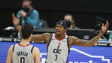 Washington Wizards Bradley Beal Deni Avdija. Mandatory Credit: Nell Redmond-USA TODAY Sports