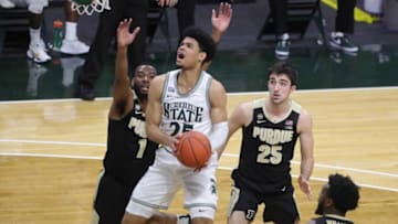 Michigan State Spartans forward Malik Hall shoots against the Purdue Boilermakers during the second half at Breslin Center in East Lansing, Friday, Jan. 8, 2021.Msu Purdue