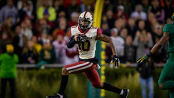 Nov 16, 2019; Waco, TX, USA; Oklahoma Sooners wide receiver Theo Wease (10) in action during the game between the Bears and the Sooners at McLane Stadium. Mandatory Credit: Jerome Miron-USA TODAY Sports