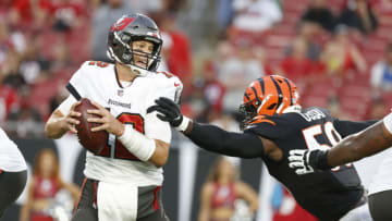 Joseph Ossai, Tom Brady Mandatory Credit: Kim Klement-USA TODAY Sports