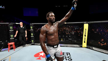 COPENHAGEN, DENMARK - SEPTEMBER 28: Jared Cannonier celebrates his TKO victory over Jack Hermansson of Sweden in their middleweight bout during the UFC Fight Night event at Royal Arena on September 28, 2019 in Copenhagen, Denmark. (Photo by Jeff Bottari/Zuffa LLC/Zuffa LLC via Getty Images)