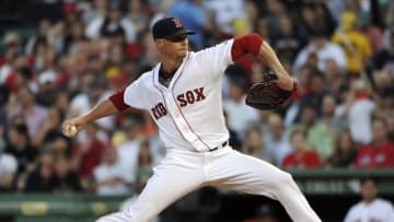 Jun 21, 2016; Boston, MA, USA; Boston Red Sox starting pitcher Clay Buchholz (11) pitches during the fourth inning against the Chicago White Sox at Fenway Park. Mandatory Credit: Bob DeChiara-USA TODAY Sports