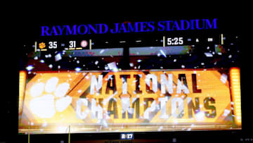 TAMPA, FL - JANUARY 09: The final score is seen on the videoboard after the Clemson Tigers defeat the Alabama Crimson Tide 35-31 in the 2017 College Football Playoff National Championship Game at Raymond James Stadium on January 9, 2017 in Tampa, Florida. (Photo by Kevin C. Cox/Getty Images)
