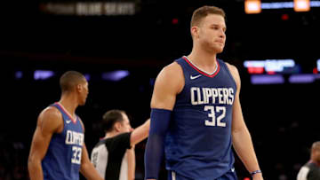NEW YORK, NY - NOVEMBER 20: Blake Griffin #32 of the Los Angeles Clippers reacts after he fouled out against the New York Knicks at Madison Square Garden on November 20, 2017 in New York City. NOTE TO USER: User expressly acknowledges and agrees that, by downloading and or using this Photograph, user is consenting to the terms and conditions of the Getty Images License Agreement (Photo by Elsa/Getty Images)