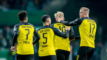 BREMEN, GERMANY - FEBRUARY 04: Jadon Sancho of Borussia Dortmund in action during the DFB Cup match between SV Werder Bremen and Borussia Dortmund at the Weserstadion on October 04, 2020 in Bremen, Germany. (Photo by Alexandre Simoes/Borussia Dortmund via Getty Images)