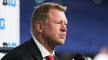 Jul 26, 2022; Indianapolis, IN, USA; Nebraska Cornhuskers head coach Scott Frost talks to the media during Big 10 football media days at Lucas Oil Stadium. Mandatory Credit: Robert Goddin-USA TODAY Sports