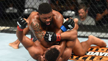 CHICAGO, ILLINOIS - JUNE 09: (L-R) Curtis Blaydes elbows Alistair Overeem in their heavyweight fight during the UFC 225 event at the United Center on June 9, 2018 in Chicago, Illinois. (Photo by Josh Hedges/Zuffa LLC/Zuffa LLC via Getty Images)