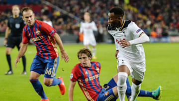 MOSCOW, RUSSIA - SEPTEMBER 27: Mario Fernandes (C) and Bibras Natcho of CSKA Moscow vies for the ball with Georges-Kvin N'Koudou of Tottenham Hotspur FC during the UEFA Champions League match between PFC CSKA Moskva and Tottenham Hotspur FC at the CSKA Arena stadium on September 27, 2016 in Moscow. (Photo by Epsilon/Getty Images)