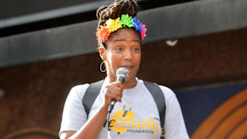 WEST HOLLYWOOD, CALIFORNIA - JUNE 19: Tiffany Haddish speaks onstage at Comic and Hollywood Communities Coming Together to Mark Juneteenth Anniversary of Freedom on June 19, 2020 in West Hollywood, California. (Photo by Matt Winkelmeyer/Getty Images)