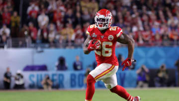 MIAMI, FLORIDA - FEBRUARY 02: Damien Williams #26 of the Kansas City Chiefs runs with the ball against the San Francisco 49ers during the second quarter in Super Bowl LIV at Hard Rock Stadium on February 02, 2020 in Miami, Florida. (Photo by Maddie Meyer/Getty Images)