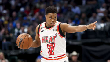 Miami Heat guard Kyle Lowry (7) controls the ball during the first half against the Dallas Mavericks(Kevin Jairaj-USA TODAY Sports)
