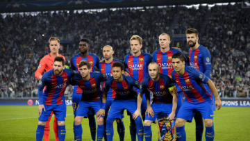 JUVENTUS STADIUM, TURIN, ITALY - 2017/04/11: The FC Barcelona starting eleven pictured prior to the UEFA Champions League football match between Juventus FC and FC Barcelona. Juventus FC wins 3-0 over FC Barcelona. (Photo by Nicolò Campo/LightRocket via Getty Images)