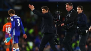 LONDON, ENGLAND - APRIL 05: Antonio Conte, Manager of Chelsea shows appreciation to the fans after the Premier League match between Chelsea and Manchester City at Stamford Bridge on April 5, 2017 in London, England. (Photo by Clive Rose/Getty Images)