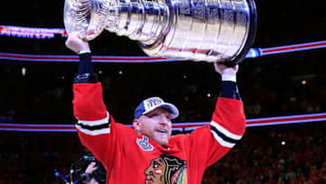 CHICAGO, IL - JUNE 15: Marian Hossa #81 of the Chicago Blackhawks celebrates with the Stanley Cup after defeating the Tampa Bay Lightning by a score of 2-0 in Game Six to win the 2015 NHL Stanley Cup Final at the United Center on June 15, 2015 in Chicago, Illinois. (Photo by Tasos Katopodis/Getty Images)