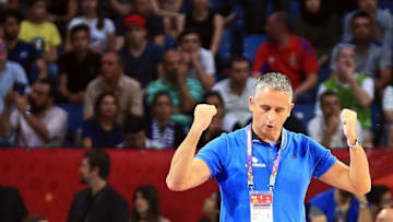ISTANBUL, TURKEY - SEPTEMBER 17: Head Coach of Slovenia Igor Kokoskov gestures during the FIBA Eurobasket 2017 final basketball match between Slovenia and Serbia at the Sinan Erdem Dome in Istanbul, Turkey on September 17, 2017. (Photo by Ahmet Dumanli/Anadolu Agency/Getty Images)