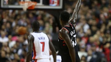 Toronto Raptors Pascal Siakam shoots over Detroit Pistons Thon Maker. (Steve Russell/Toronto Star via Getty Images)