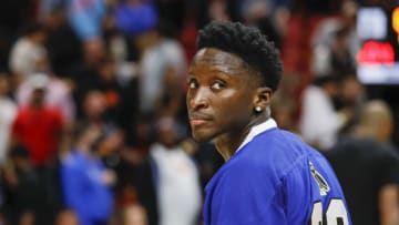 Miami Heat guard Victor Oladipo (4) watches from the court after the game against the Minnesota Timberwolves(Sam Navarro-USA TODAY Sports)