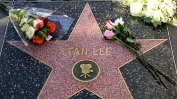 LOS ANGELES, CA - NOVEMBER 12: Fans leave tributes on Stan Lee's star on the Hollywood Walk of Fame shortly after the news that the Marvel founder died aged 95 was made public on November 12, 2018 in Los Angeles, California. (Photo by Gabriel Olsen/Getty Images)