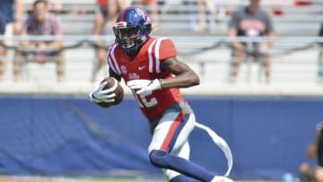 Sep 24, 2016; Oxford, MS, USA; Mississippi Rebels wide receiver Van Jefferson (12) returns a punt during the second quarter of the game against the Georgia Bulldogs at Vaught-Hemingway Stadium. Mandatory Credit: Matt Bush-USA TODAY Sports