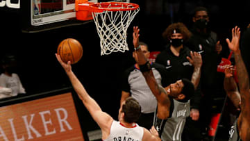 Miami Heat guard Goran Dragic (7) goes up for a layup against Brooklyn Nets guard Kyrie Irving (11)( Andy Marlin-USA TODAY Sports)