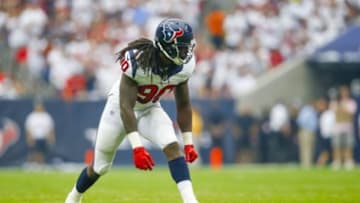Sep 7, 2014; Houston, TX, USA; Houston Texans linebacker Jadeveon Clowney (90) during the game against the Washington Redskins at NRG Stadium. Mandatory Credit: Kevin Jairaj-USA TODAY Sports