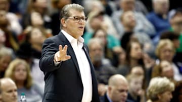 COLUMBUS, OH - MARCH 30: Head coach Geno Auriemma of the Connecticut Huskies reacts against the Notre Dame Fighting Irish during the first half in the semifinals of the 2018 NCAA Women's Final Four at Nationwide Arena on March 30, 2018 in Columbus, Ohio. (Photo by Andy Lyons/Getty Images)