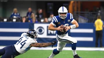 INDIANAPOLIS, INDIANA - NOVEMBER 18: Andrew Luck #12 of the Indianapolis Colts runs the ball in the game against the Tennessee Titans in the fourth quarter at Lucas Oil Stadium on November 18, 2018 in Indianapolis, Indiana. (Photo by Bobby Ellis/Getty Images)