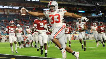 2022 NFL Draft prospect Master Teague III #33 of the Ohio State Buckeyes (Photo by Mike Ehrmann/Getty Images)