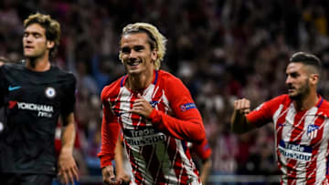 MADRID, SPAIN - SEPTEMBER 27: Antoine Griezmann of Atletico de Madrid celebrates during the UEFA Champions League 2017-18 match between Atletico de Madrid and Chelsea FC at the Wanda Metropolitano on 27 September 2017, in Madrid, Spain. (Photo by Power Sport Images/Getty Images)