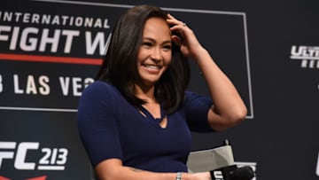 LAS VEGAS, NV - JULY 05: Michelle Waterson speaks to the fans during the Women of the UFC panel at Park Theater on July 5, 2017 in Las Vegas, Nevada. (Photo by Brandon Magnus/Zuffa LLC/Zuffa LLC via Getty Images)