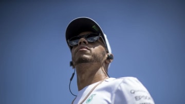 BUDAPEST, HUNGARY - JULY 30: Lewis Hamilton of Great Britain and Mercedes GP on the drivers parade before the Formula One Grand Prix of Hungary at Hungaroring on July 30, 2017 in Budapest, Hungary. (Photo by Lars Baron/Getty Images)