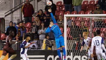 Sep 30, 2014; Sandy, UT, USA; Real Salt Lake goalkeeper Lalo Fernandez (1) punches the ball during the second half against the Sacramento Republic FC at Rio Tinto Stadium. Real Salt Lake won the game 2-0. Mandatory Credit: Chris Nicoll-USA TODAY Sports