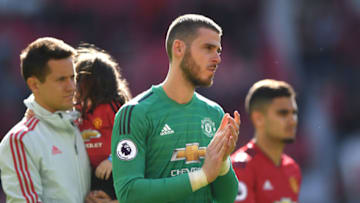 MANCHESTER, ENGLAND - MAY 12: United goalkeeper David De Gea reacts after the Premier League match between Manchester United and Cardiff City at Old Trafford on May 12, 2019 in Manchester, United Kingdom. (Photo by Stu Forster/Getty Images)