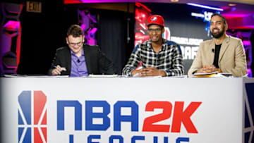 NEW YORK, NY - APRIL 04: Andron Thomas of Blazer5 Gaming speaks to Jamie Ruiz and Ronnie 2K during the NBA2K Draft on April 4, 2018 in New York, New York at the Hulu Theater. NOTE TO USER: User expressly acknowledges and agrees that, by downloading and/or using this photograph, user is consenting to the terms and conditions of the Getty Images License Agreement. Mandatory Copyright Notice: Copyright 2018 NBAE (Photo by Michelle Farsi/NBAE via Getty Images)