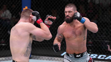 LAS VEGAS, NEVADA - MAY 14: (R-L) Andre Petroski battles Nick Maximov in a middleweight fight at UFC APEX on May 14, 2022 in Las Vegas, Nevada. (Photo by Jeff Bottari/Zuffa LLC)