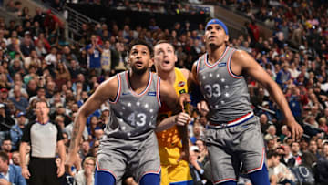 Philadelphia 76ers, Jonah Bolden and Tobias Harris (Photo by David Dow/NBAE via Getty Images)