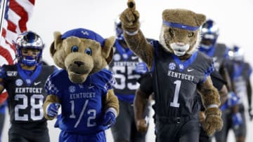 Kentucky Wildcats mascots lead the team to the field (Photo by Joe Robbins/Getty Images)