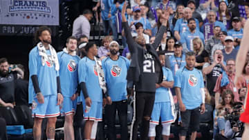 SACRAMENTO, CA - APRIL 7: Harry Giles #20 of the Sacramento Kings reacts during the game against the New Orleans Pelicans on April 7, 2019 at Golden 1 Center in Sacramento, California. NOTE TO USER: User expressly acknowledges and agrees that, by downloading and or using this photograph, User is consenting to the terms and conditions of the Getty Images Agreement. Mandatory Copyright Notice: Copyright 2019 NBAE (Photo by Rocky Widner/NBAE via Getty Images)