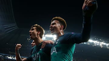 MANCHESTER, ENGLAND - APRIL 17: Fernando Llorente of Tottenham Hotspur celebrates scoring his teams third goal during the UEFA Champions League Quarter Final second leg match between Manchester City and Tottenham Hotspur at at Etihad Stadium on April 17, 2019 in Manchester, England. (Photo by Chloe Knott - Danehouse/Getty Images)