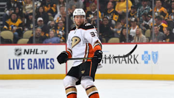 PITTSBURGH, PA - OCTOBER 10: Nick Ritchie #37 of the Anaheim Ducks skates against the Pittsburgh Penguins at PPG PAINTS Arena on October 10, 2019 in Pittsburgh, Pennsylvania. (Photo by Joe Sargent/NHLI via Getty Images)
