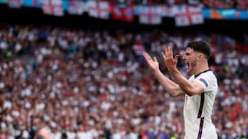 West Ham's Declan Rice reacts. (Photo by Carl Recine - Pool/Getty Images)