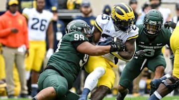 Michigan State defensive lineman Jalen Hunt against the Michigan Wolverines at Spartan Stadium. Lansing State Journal.
