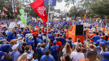 GAINESVILLE, FLORIDA - OCTOBER 05: Fans gather for ESPN's College Gameday at the University of Florida on October 05, 2019 in Gainesville, Florida. (Photo by James Gilbert/Getty Images)