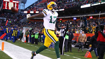 CLEVELAND, OH - DECEMBER 10: Davante Adams #17 of the Green Bay Packers scores the game-winning touchdown in overtime of a 27-21 victory over the Cleveland Browns at FirstEnergy Stadium on December 10, 2017 in Cleveland, Ohio. (Photo by Gregory Shamus/Getty Images)