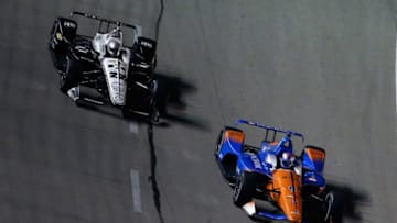 FORT WORTH, TX - JUNE 09: Scott Dixon, driver of the #9 PNC Bank Chip Ganassi Racing Honda, leads Simon Pagenaud, driver of the #22 DXC Technology Team Penske Chevrolet (Photo by Brian Lawdermilk/Getty Images)