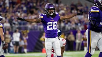 Oct 3, 2016; Minneapolis, MN, USA; Minnesota Vikings cornerback Trae Waynes (26) against the New York Giants at U.S. Bank Stadium. The Vikings defeated the Giants 24-10. Mandatory Credit: Brace Hemmelgarn-USA TODAY Sports