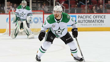 GLENDALE, AZ - FEBRUARY 01: Stephen Johns #28 of the Dallas Stars skates back into his own zone against the Arizona Coyotes at Gila River Arena on February 1, 2018 in Glendale, Arizona. (Photo by Norm Hall/NHLI via Getty Images)