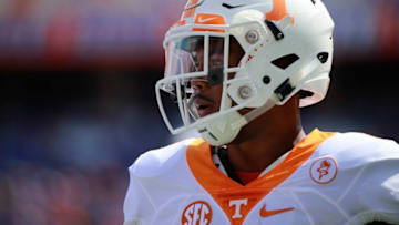 Sep 26, 2015; Gainesville, FL, USA; Tennessee Volunteers defensive back Cameron Sutton (7) works out prior to the game at Ben Hill Griffin Stadium. Mandatory Credit: Kim Klement-USA TODAY Sports