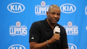 September 26, 2016; Los Angeles, CA, USA; Los Angeles Clippers head coach Doc Rivers speaks during media day at Clipper Training Facility in Playa Vista. Mandatory Credit: Gary A. Vasquez-USA TODAY Sports